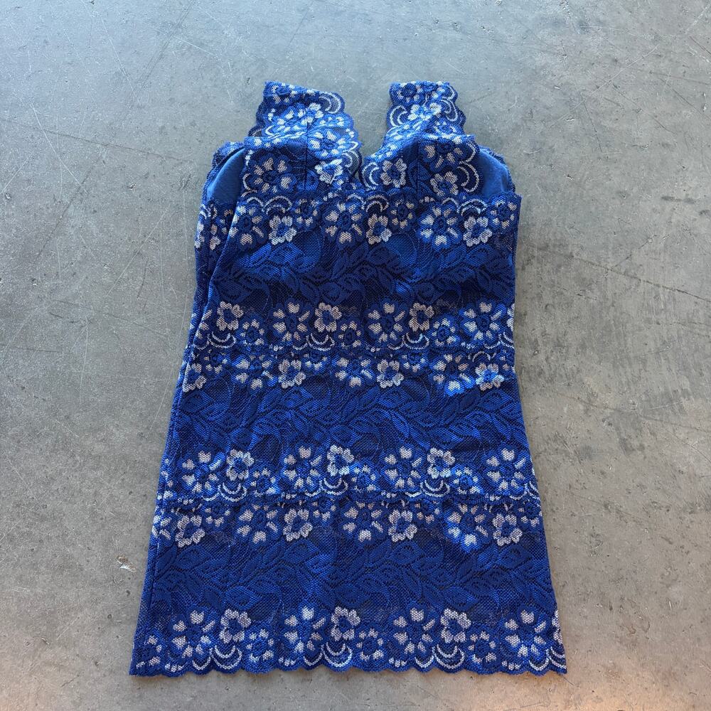Vintage Y2k Blue Full Lace Tank Top Mini Lingerie Slip Dress Women's Small - Picture 2 of 4